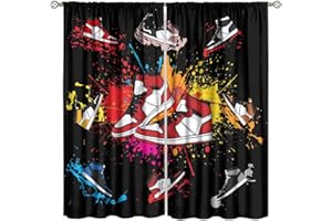 SXXLDNG Boys Sports Curtains Sneaker Shoes Aesthetic Cool Colorful Graffiti Bedroom Window Drapes for Teen Kids Printed Living Room Window Treatment Fabric 2 Panels 42Wx63H Inch Blackout