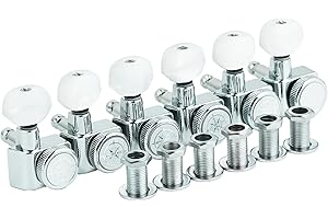 Guyker 6 In-line Guitar Locking Tuners – 1:18 Lock String Tuning Key Pegs Machine Heads for Folk Classical Acoustic Electric Guitar - Pearl Buttons, Chrome