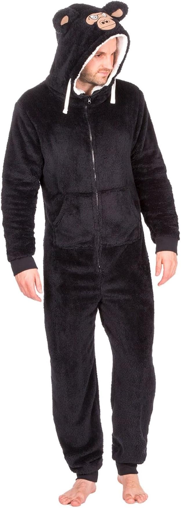 ONEZEE Mens Hooded Soft Coral Fleece Snuggle Pyjamas Monkey Wolf