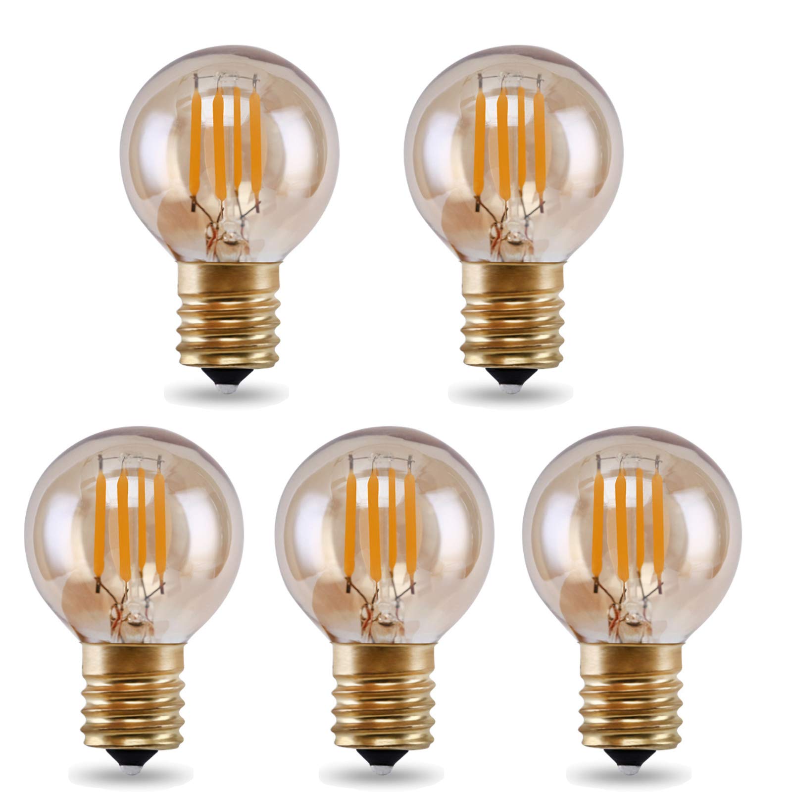 Photo 1 of Lxcom Lighting G40 LED Light Bulb 2W Vintage Edison Globe Light Bulb 2200K Warm White G40 Amber Glass E17 Intermediate Base Decorative String Light Bulbs Outdoor Replacement Bulbs, AC120V(5 Pack)