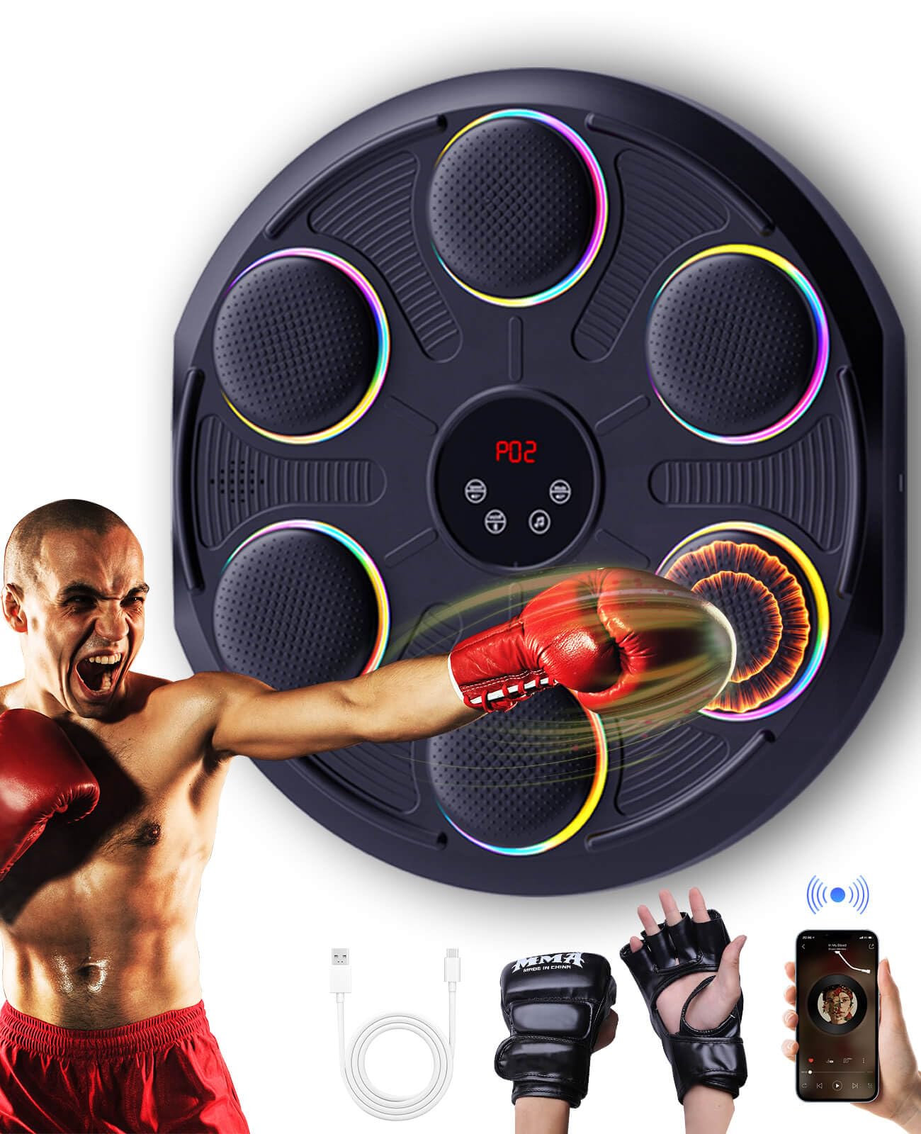 Photo 1 of ***(MAJOR DAMAGE/ SEE NOTES FOR DETAILS)***ROIPXM Music Boxing Machine for Adults, Music Punching Machine with Gloves, Boxing Machine Wall Mounted Music for Home, Indoor and Gym