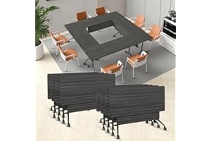 JNMDLAKO Conference Table for 6-12 Person,Folding Conference Table with Wheels,Large Rectangular Meeting Seminar Table,Flip Top Mobile Training Room Tables for Office School Reception (8, Ebony, 70.9in)