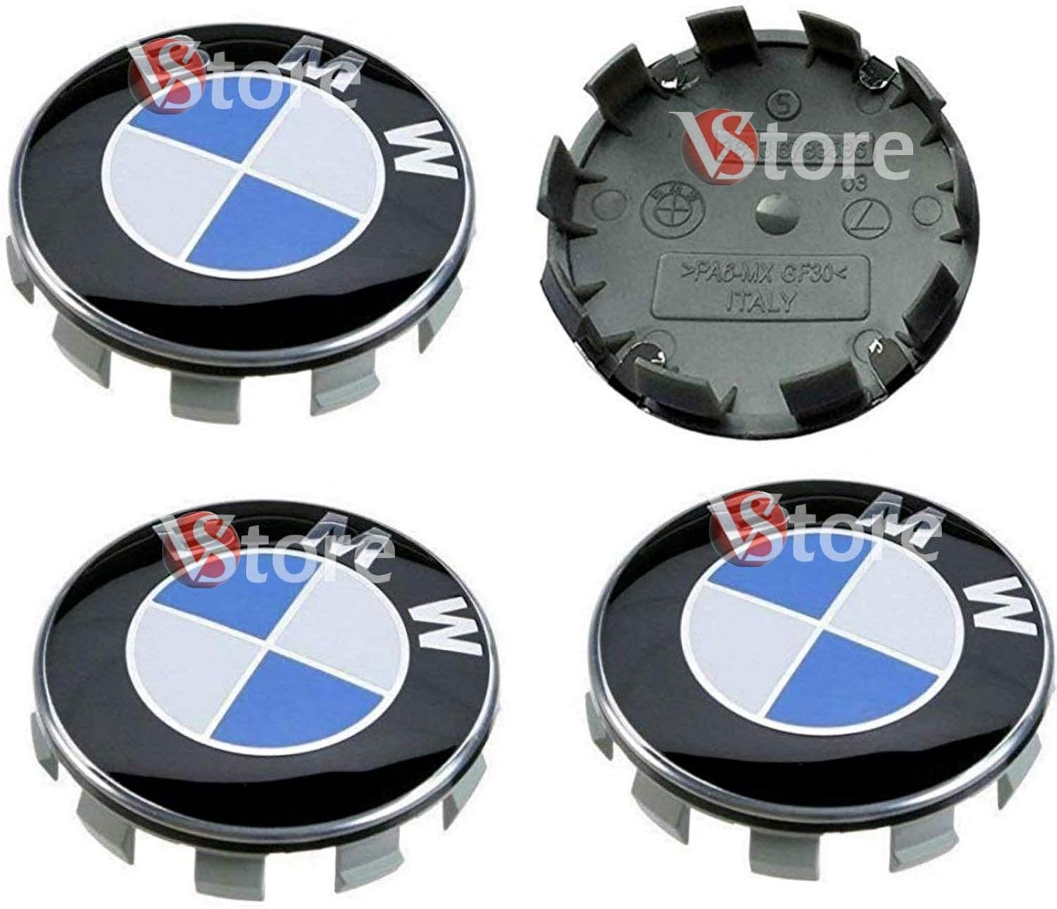 Lot de 4 cachemoyeux compatibles avec BMW avec logo bleu et blanc 68 mm jantes alliage série 1