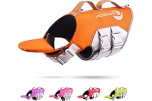 ThinkPet Dog Life Jacket, Reflective Lifesaver with Rescue Handle, Adjustable Floating Vest,High Buoyancy Aid Dog Saver Medium Orange