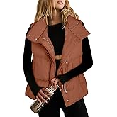 ANRABESS Women Puffer Vest Sleeveless Zip Up Stand Collar Quilted Lightweight Jacket Winter Warm Puffer Padded Down Outerwear