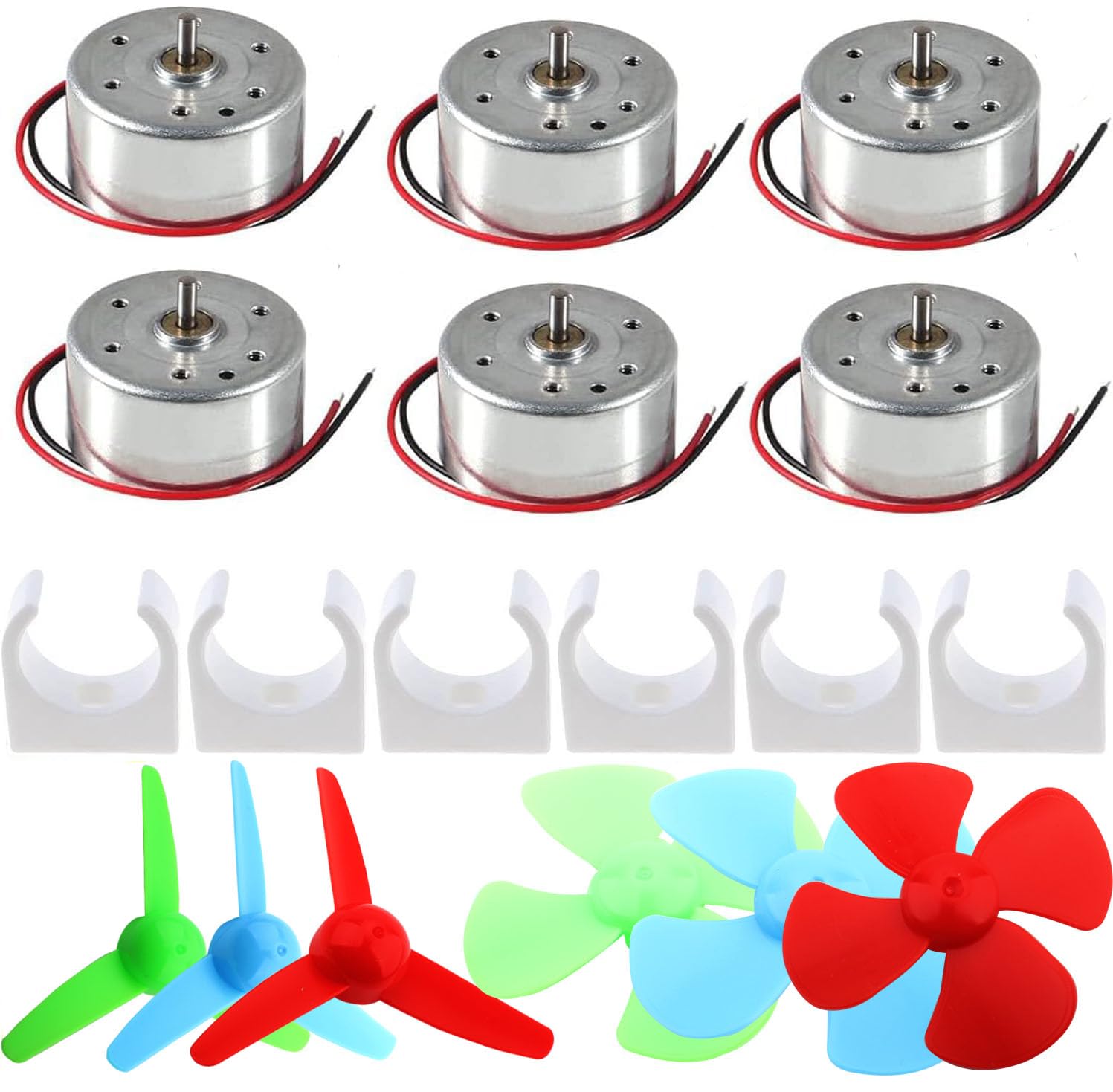 RUNCCI-YUN 6Pcs 1.5V-3V-6V-9V DC Motor, 0.08inch/ 2mm (Shaft Diameter) 6500RPM little motor with Mounting Bracket and Shaft Propeller for Toy Car Mini Fan DIY Model for Arduino