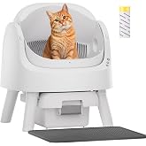 PetPivot Self Cleaning Litter Box, Open Top Automatic Litter Box for Multiple Cats, Multiple Layer Safety Protection, Liners and Mat Included, White