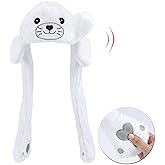 Bubblepompom Animal Hat with Ears Moving Jumping Pop Up Beating Hat Plush Holiday Cosplay Dress Up Funny Gift for Kids