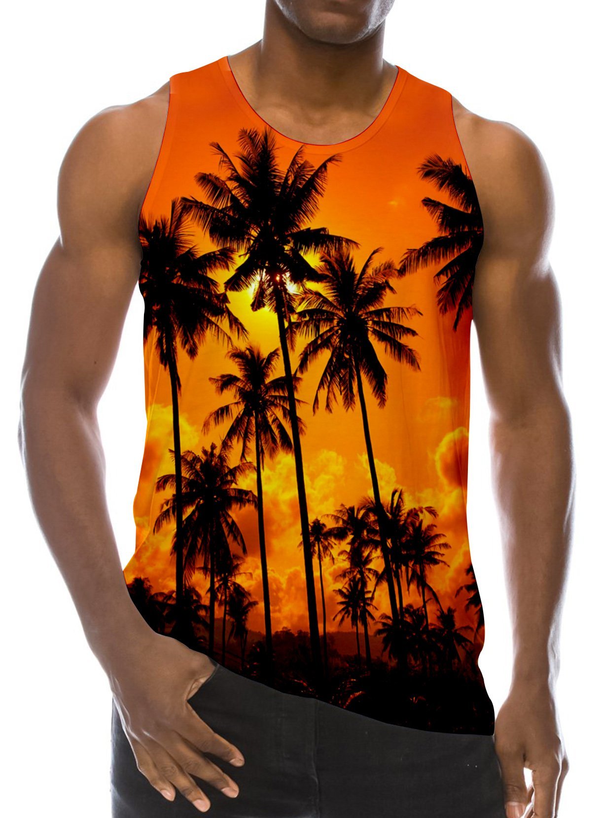 RAISEVERN 3D Sonnenuntergang Drucken Lustige Muster Realistische Underwaist Gym Tanktops für Herren Medium