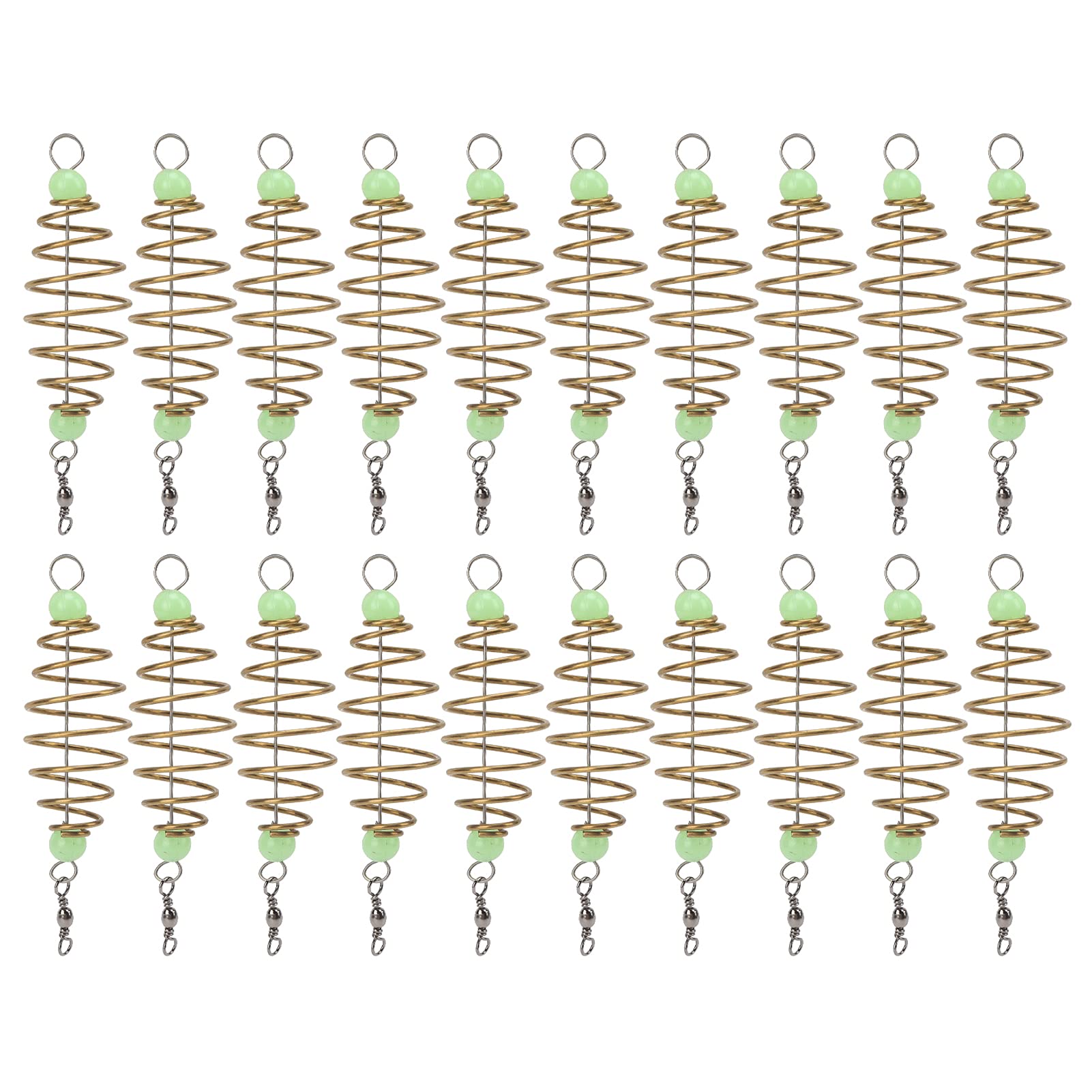 Alomejor 20PCS Fishing Feeder Bait Cage, Olive Shape Spring Fishing Feeder Bait Cage Holder with Pendant Bead