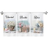 GOOZHO Farmhouse Floral Bathroom Hand Towels, Daisy Hydrangea Flower Relax Breathe Unwind Decorative Hand Towels for Bathroom Gym Spa Yoga Room Decor, 16x24 Inches Set of 3