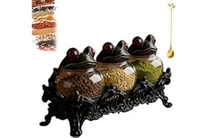 Witchy Frog Apothecary Spice Jars, Vintage Gothic Glass Storage Jars with Frog Lids, 3 Piece Kitchen Decor for Spices Salt Pe