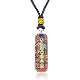 Orgonite Crystal Seven Chakra Pipe Pendant - Handmade Orgone Chakra Symbol Gemstone Necklace for Spiritual Healing, Meditation, Reiki, Gift for Men and Women