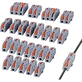 Lever Wire Connectors, Assemblable Compact Wire Connectors 1 Conductor Fits AWG 28-12, 30 Pack