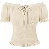 Scarlet Darkness Peasant Blouse for Women Off Shoulder Puff Sleeve Smocked Waist Summer Tops