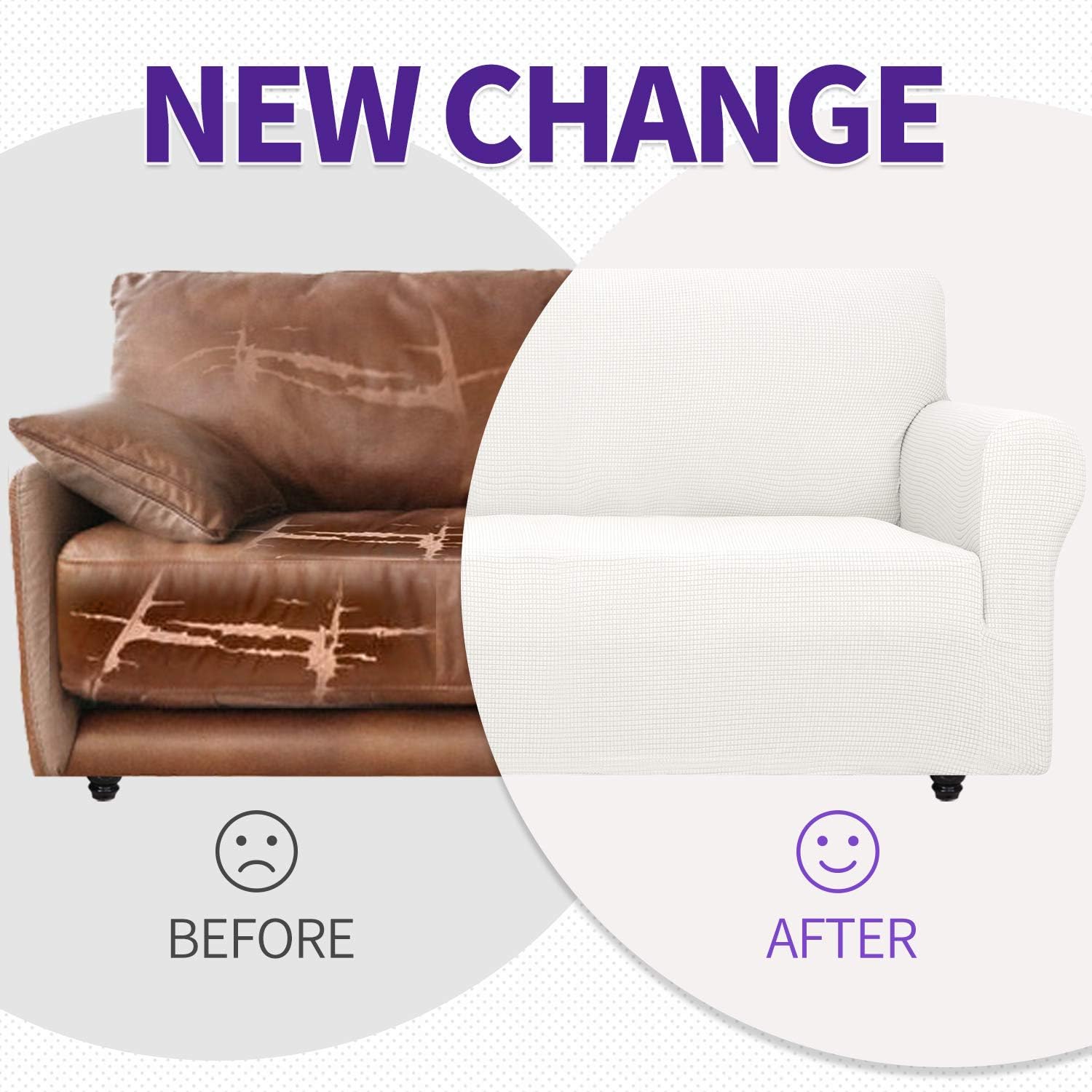 ZNSAYOTX Super Stretch Couch Cover Love Seat Sofa Covers for Living Room Dogs Pet Friendly Furniture Protector Spandex Loveseat Slipcovers with Anti Slip Foam Sticks (White, Loveseat): Home & Kitchen