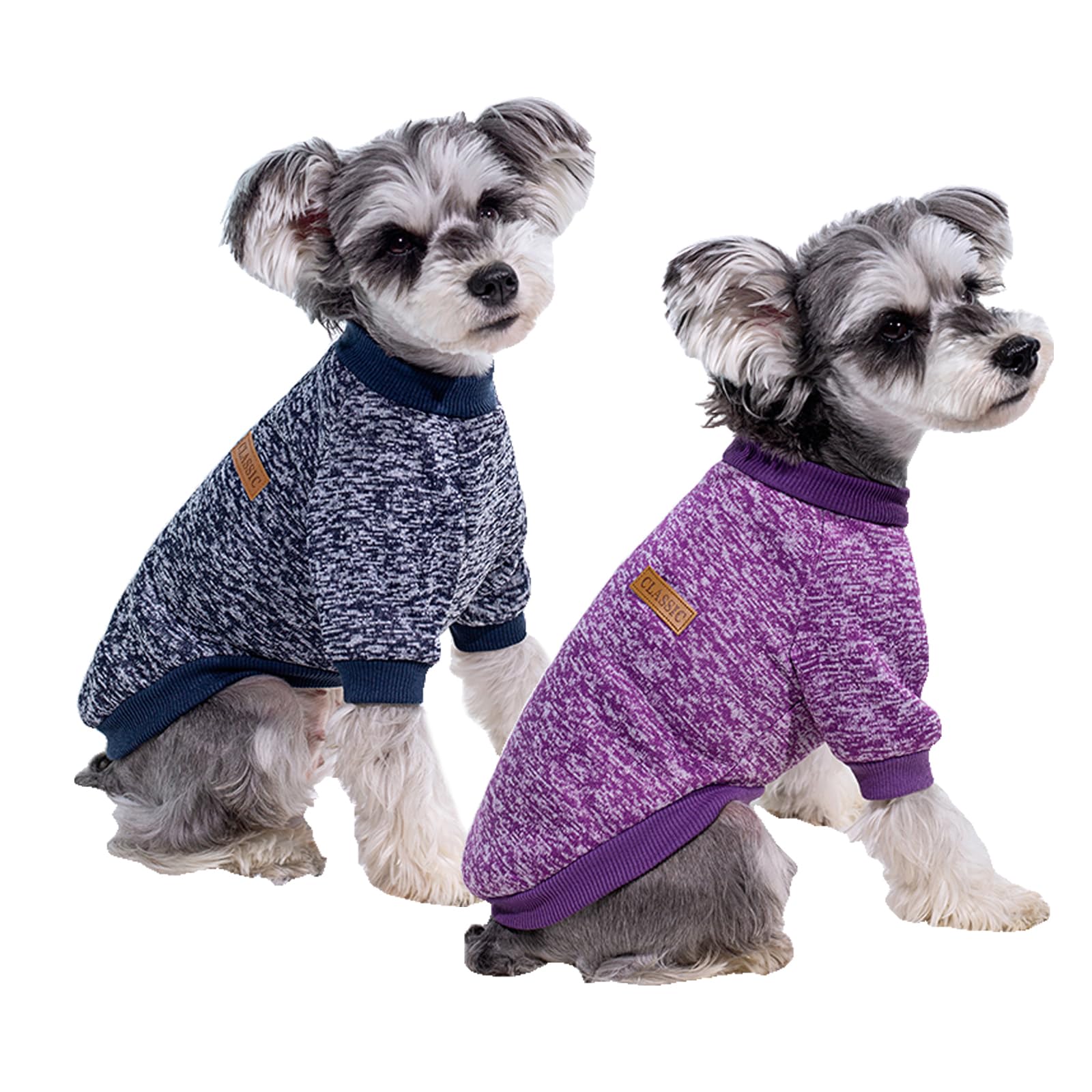 Photo 1 of 2 Pack Dog Sweaters for Small Dogs - Warm Winter Puppy Sweaters Cute Soft Dog Clothes Outfit Pet Costume for Boy Girl Doggie, Cat, Bulldog Pug Yorkie Kitten Chihuahua (Navy Blue, Purple, XX-Small)