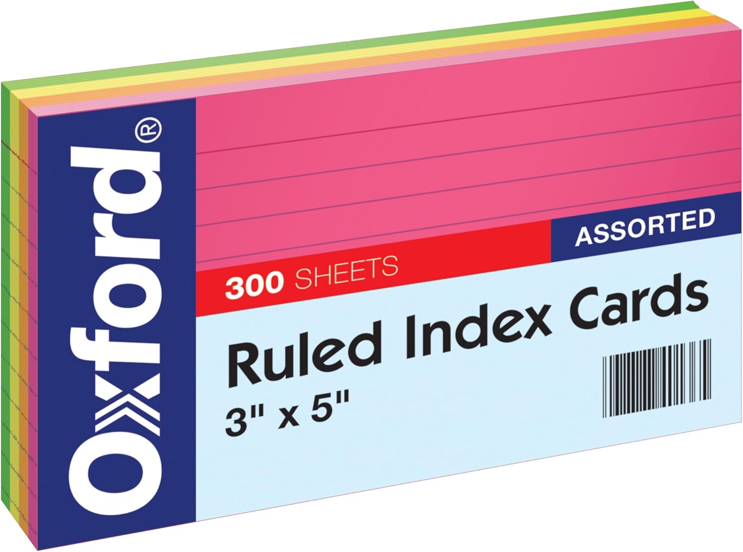Oxford Neon Index Cards, 3" x 5", Ruled, Assorted Colors, 300 Per Pack (81300EE) : Office Products
