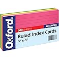 Oxford Neon Index Cards, 3" x 5", Ruled, Assorted Colors, 300 Per Pack (81300EE)