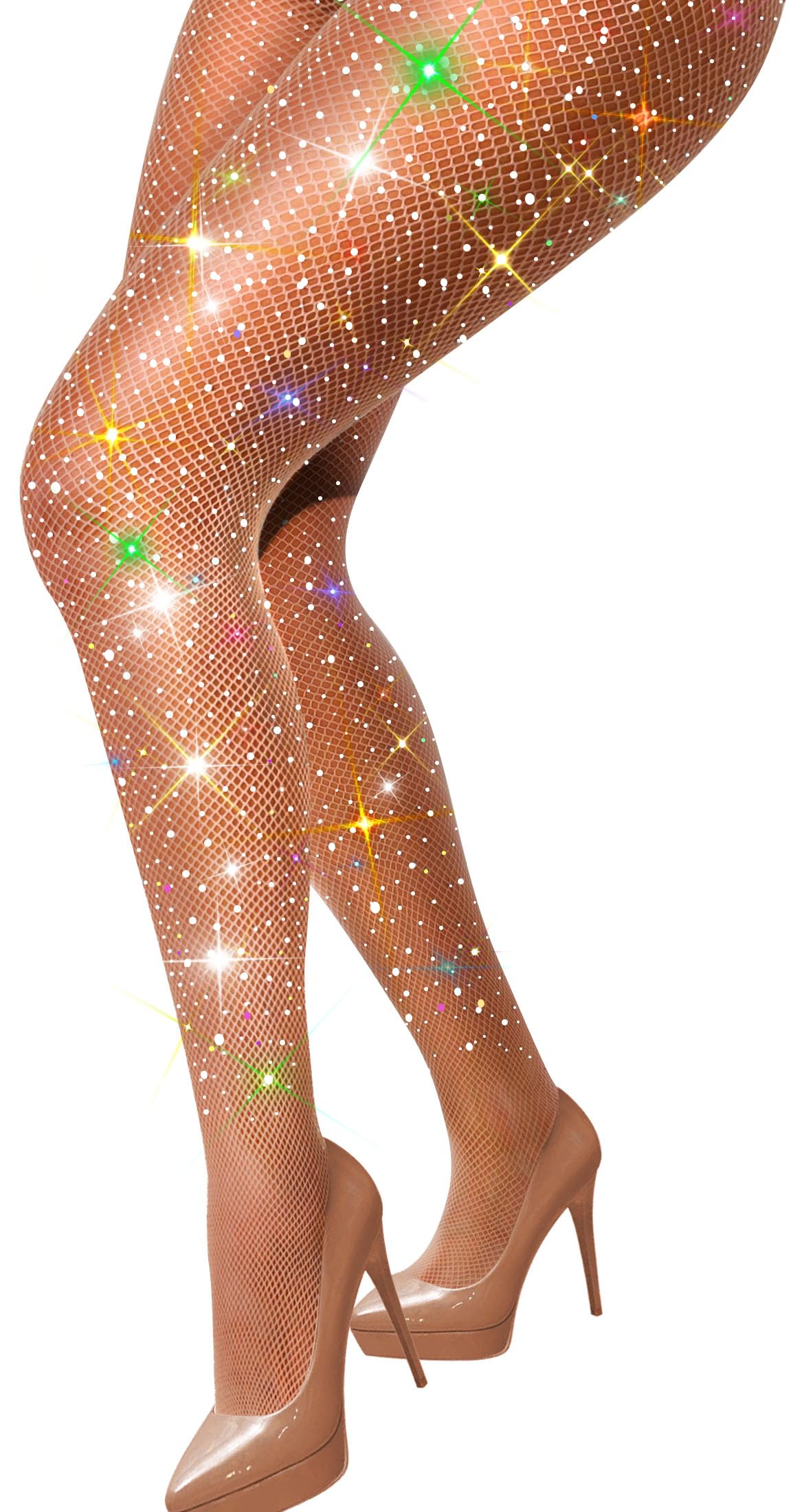 thumbnail image 2 of VEBZIN Sparkly Holographic Rhinestone Fishnet Stockings For Women 2 of 14