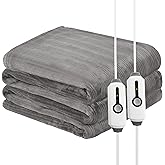 McJaw Electric Heated Blanket 84'' x 90'' Queen Size Flannel Fabric, Keep Your Warm All Night, Dual Controllers, 4 Heating Levels& 10 Hours Auto Shut-Off, Silver