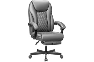 BestEra Executive Office Chair Big and Tall Home Office Chair, High Back Ergonomic Leather Chair with Footrest, Adjustable Height Computer Desk Chair with Wheels, Lumbar Support (Gray)