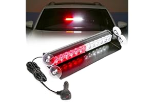 BooYu 14.8in LED Windshield Emergency Strobe Dash Light Bar 12/24V Interior Visor Deck Flashing Hazard Safety Warning Lights for Police Law Enforcement POV Trucks Vehicles [Red/White][12 LEDs][18W]