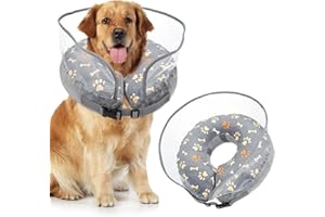 Guiqulai Dog Cone,Inflatable Dog Cone for Small, Medium and Large Dogs, Soft Cone for Dogs After Surgery with Adjustable Buckle and Cute Pattern to Stop Licking and Biting Wounds - L(Neck 12"-18")