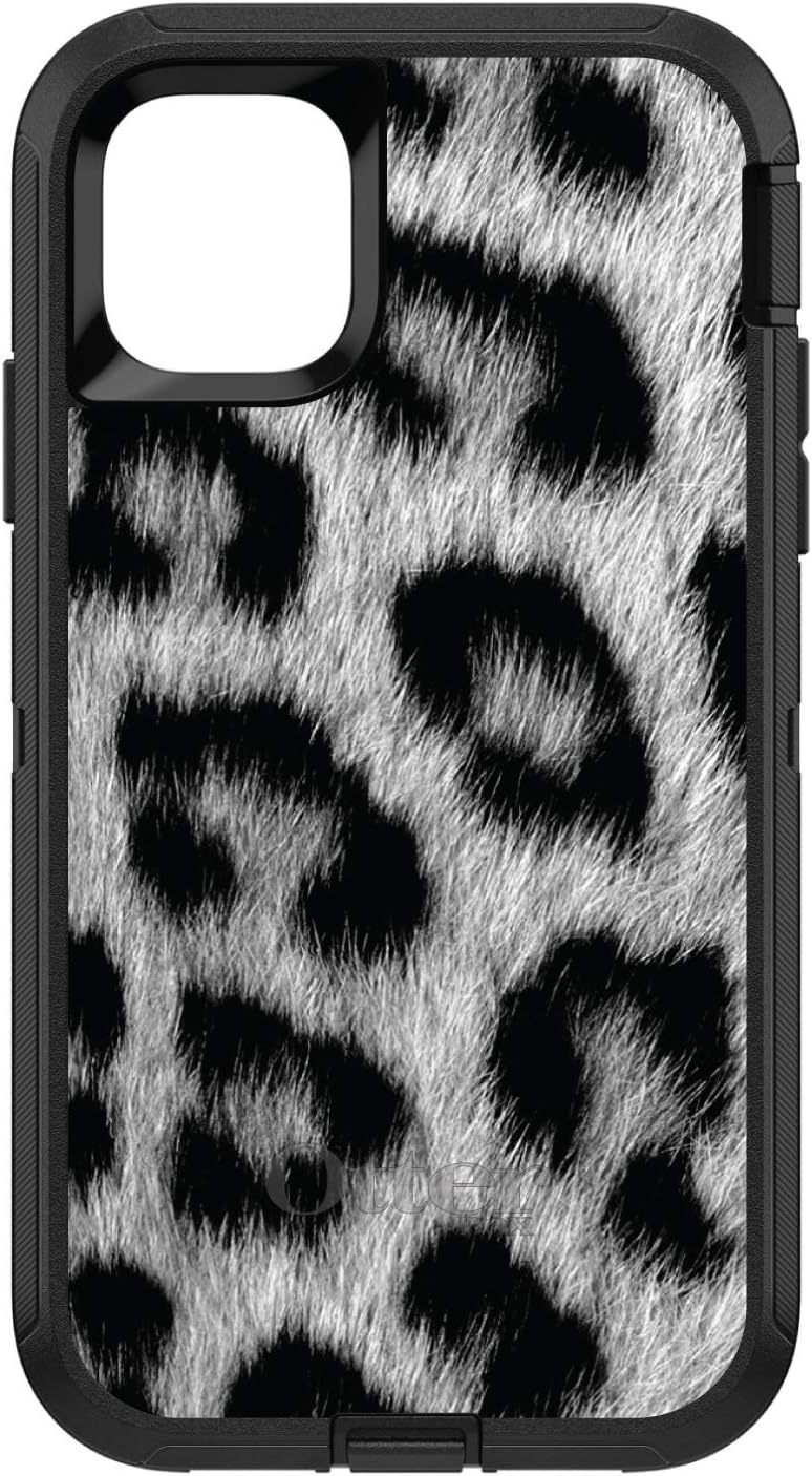 Amazon Com Distinctink Case For Iphone 11 Pro Max 6 5 Screen Replacement For Otterbox Defender Black Custom Case Black White Snow Leopard Fur Print