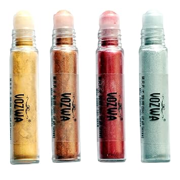 VOZWA 4 in 1 Face and Eye Shadow Shimmer Roll On (Golden, Copper, Silver, Marron)