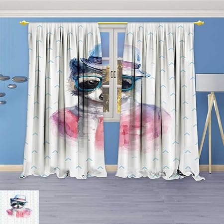 Art Curtains Collection Retro Hipster Funky Racco With Sunglasses