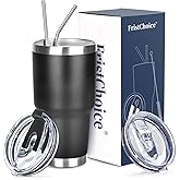 FristChoice 30 oz Tumbler with Lids and Straws Double Wall Vacuum Insulated Tumbler Cup,Stainless Steel Leak-proof Thermal Tumbler Powder Coated Travel Coffee Mug for Cold and Hot Drinks,Black