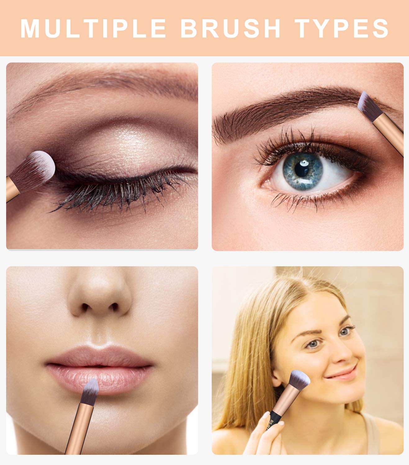 BS-MALL(TM) Makeup Brushes Premium Makeup Brush Set Synthetic Kabuki Cosmetics Foundation Blending Blush Eyeliner Face Powder Brush Makeup Brush Kit (10pcs, Golden Black): Beauty