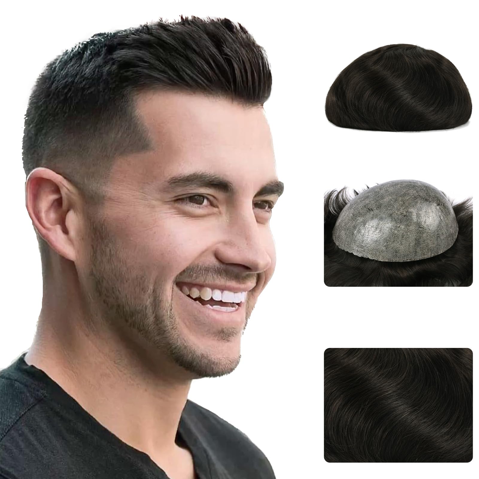 Zakya Hair System for Men Thin Skin Men's Toupee 100% Human Hair Men's Hairpieces 8x10 Inches Base Size Hair Replacement System for Men (Dark Brown 2#) — image 1