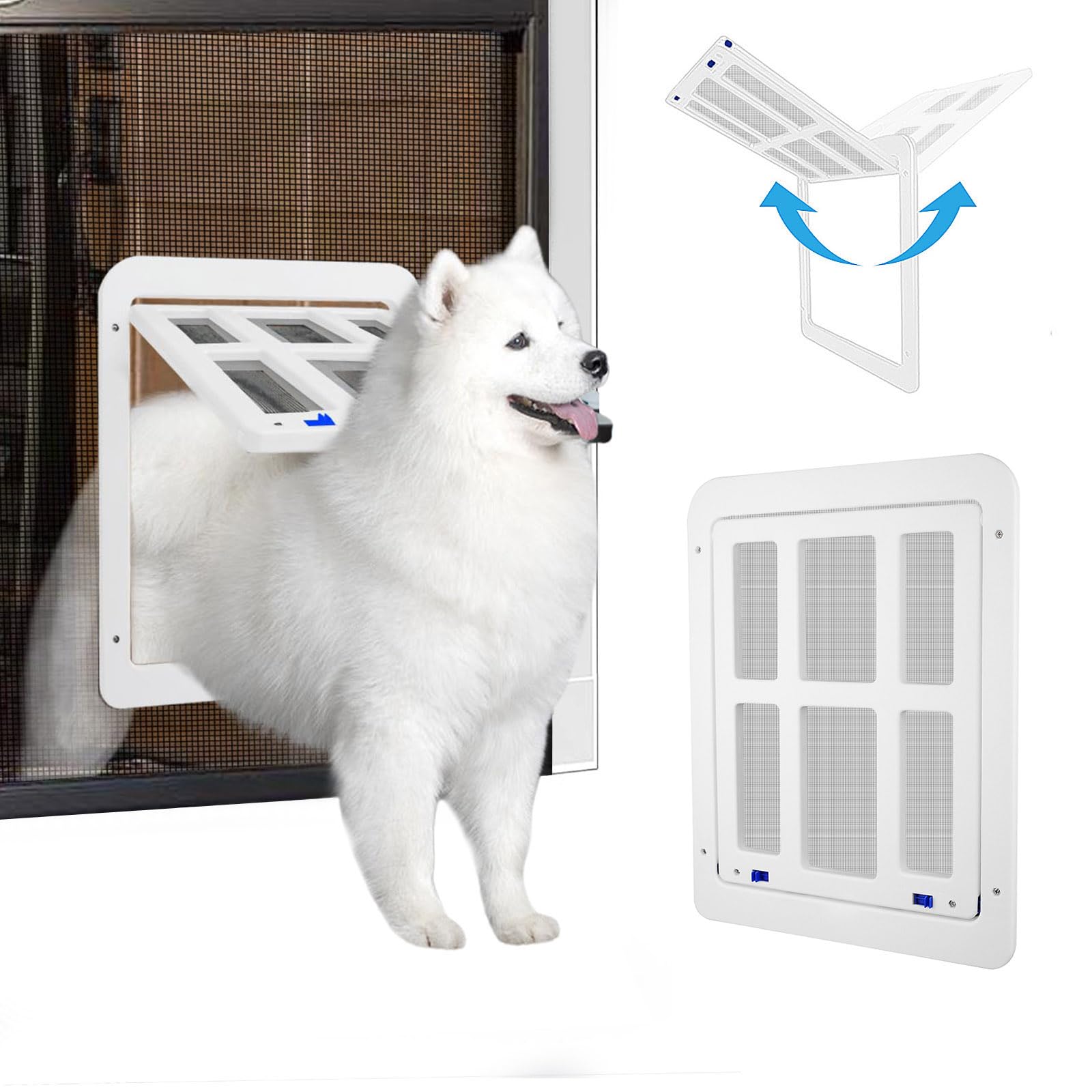 Photo 1 of NAMSAN Dog Screen Door, Flap Opening 11.2 x 14.4 inches, Dog Door for Screen Door, Large Pet Door for Sliding Door Magnetic Self-Closing, Screen Door with Doggie Door Built in, Lockable, White