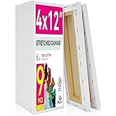 PHOENIX Skinny Stretched Canvas for Painting 4x12 Inch/9 Value Pack, 8 Oz Triple Primed 5/8 Inch Profile 100% Cotton White Blank Canvas, Rectangular Framed Canvas for Oil Acrylic & Pouring Art