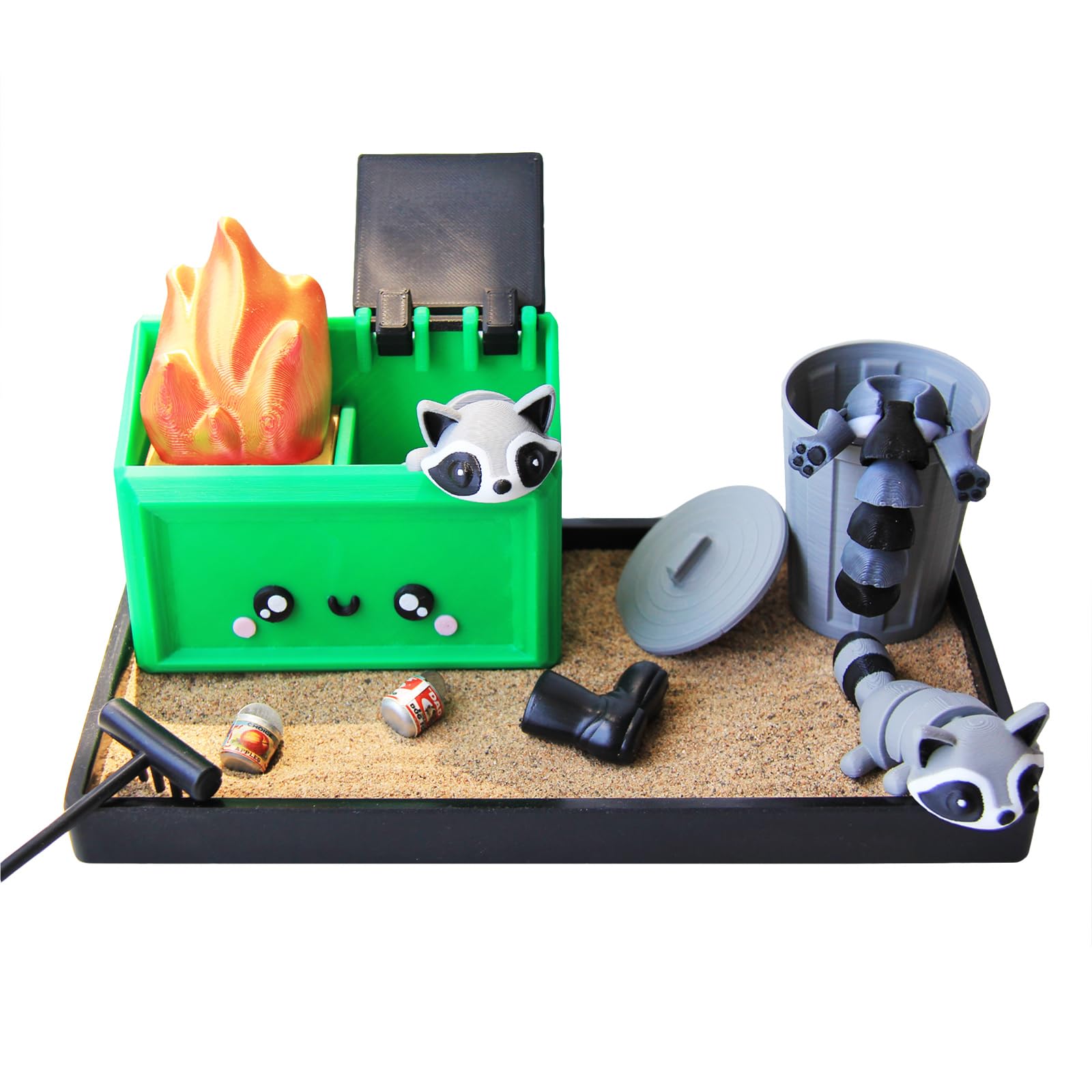 Photo 1 of Poranlem Dumpster Fire Zen Garden Little Raccoon Sand Box for Desk Fidget Stress Relief Toy Funny Gift Office Desktop Sensory Decor Accessory Kit with Tray 8.3" X 5"