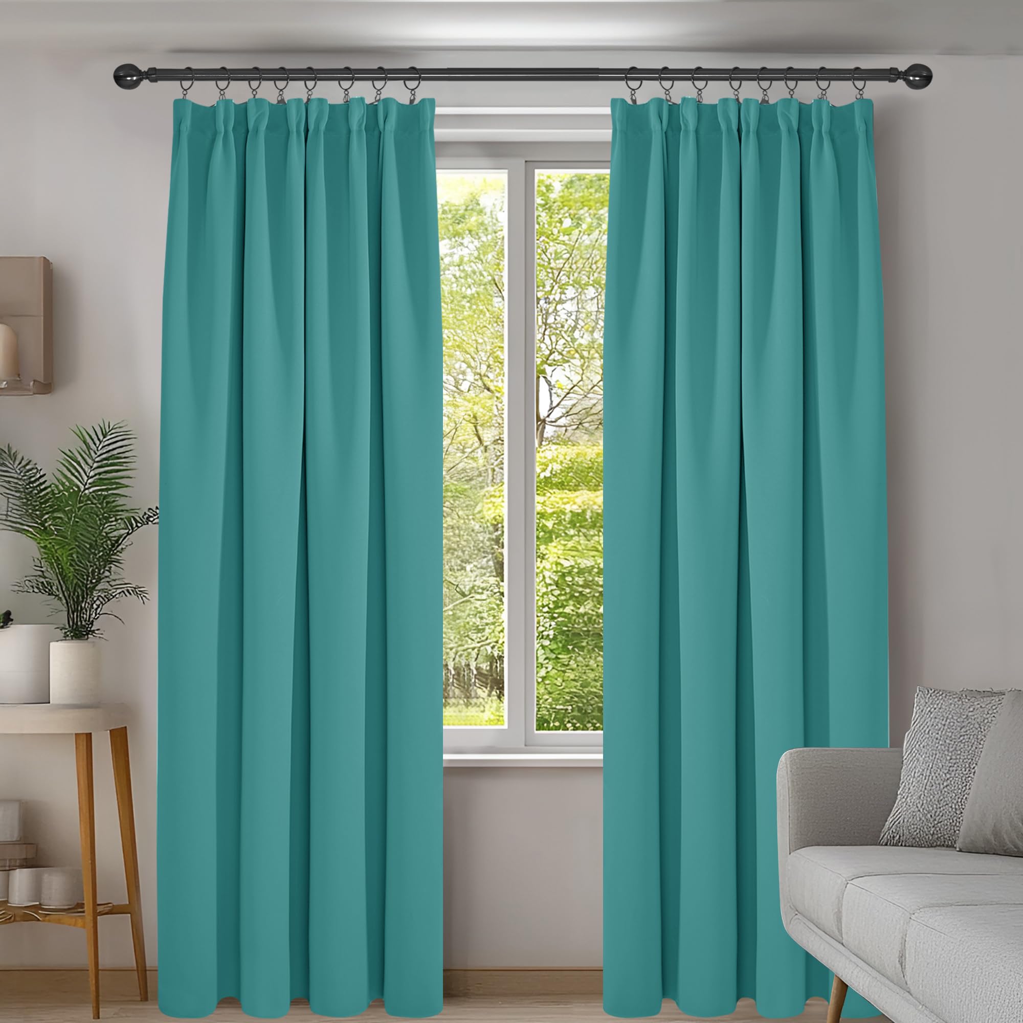 Deconovo Super Soft Pencil Pleat Curtains Thermal Insulated Energy Saving Kids Curtains for Door 52 x 95 Inch Turquoise 2 Panels