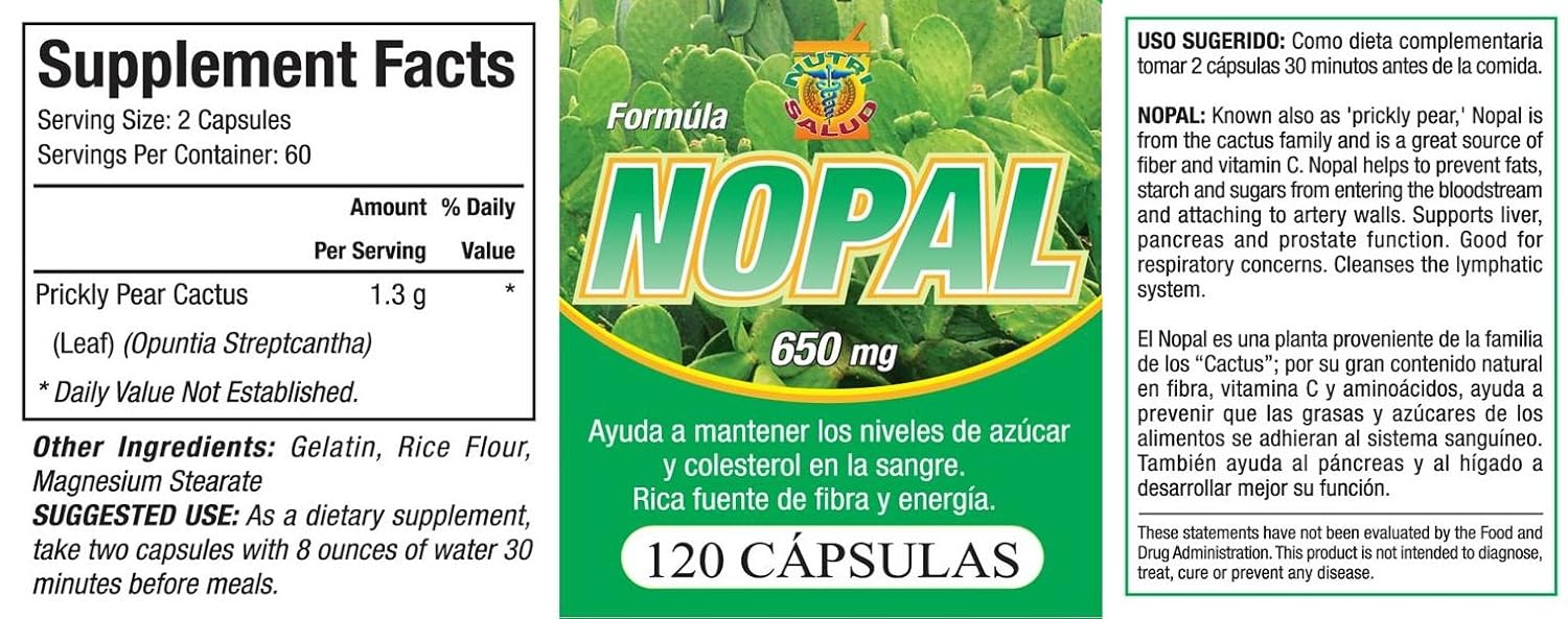 Amazon.com: Capsulas de Nopal. Set de 2 frascos con 120 capsulas c/u. Ayuda a la digestion, controla niveles de glucosa, reduce el colesterol: Health ...