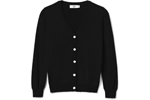 UELoop Girls' Cardigan Sweater [Cute Petal Buttons] Cotton Long Sleeve Crewneck Uniform Sweater for 5-14 Years Girls