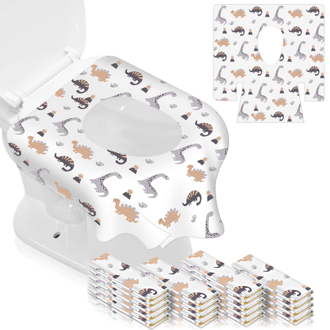 TAOPE Toilet Seat Covers Disposable, Potty Seat Covers Extra Large Size for Toddlers Potty Training, Public Restrooms and Travel (White - Dinosaur 40 Pieces)