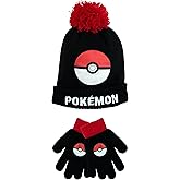Pokemon Winter Hat and Gloves Set For Kids | Accessories for Boys and Girls | Kids Beanie Hat | Red One Size