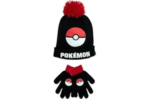 Pokemon Winter Hat and Gloves Set For Kids | Accessories for Boys and Girls | Kids Beanie Hat | Red One Size