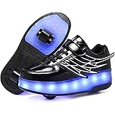 HOVERKICKES LED Roller Skate Shoes for Kids Boys Girls Light Up Roller Sneakers with Detachable Wheels Rechargeable Flashing Wheeled Shoes