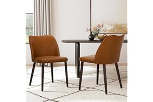 COLAMY Upholstered Dining Chairs Set of 2, Modern PU Leather Dining Room Kitchen Side Chair with Padded Seat and Wood Legs fo