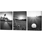 Artmyharbor Golf Canvas Wall Art for Living Room Decor Black White Golf Course Sport Picture Golfing Office Wall Decor