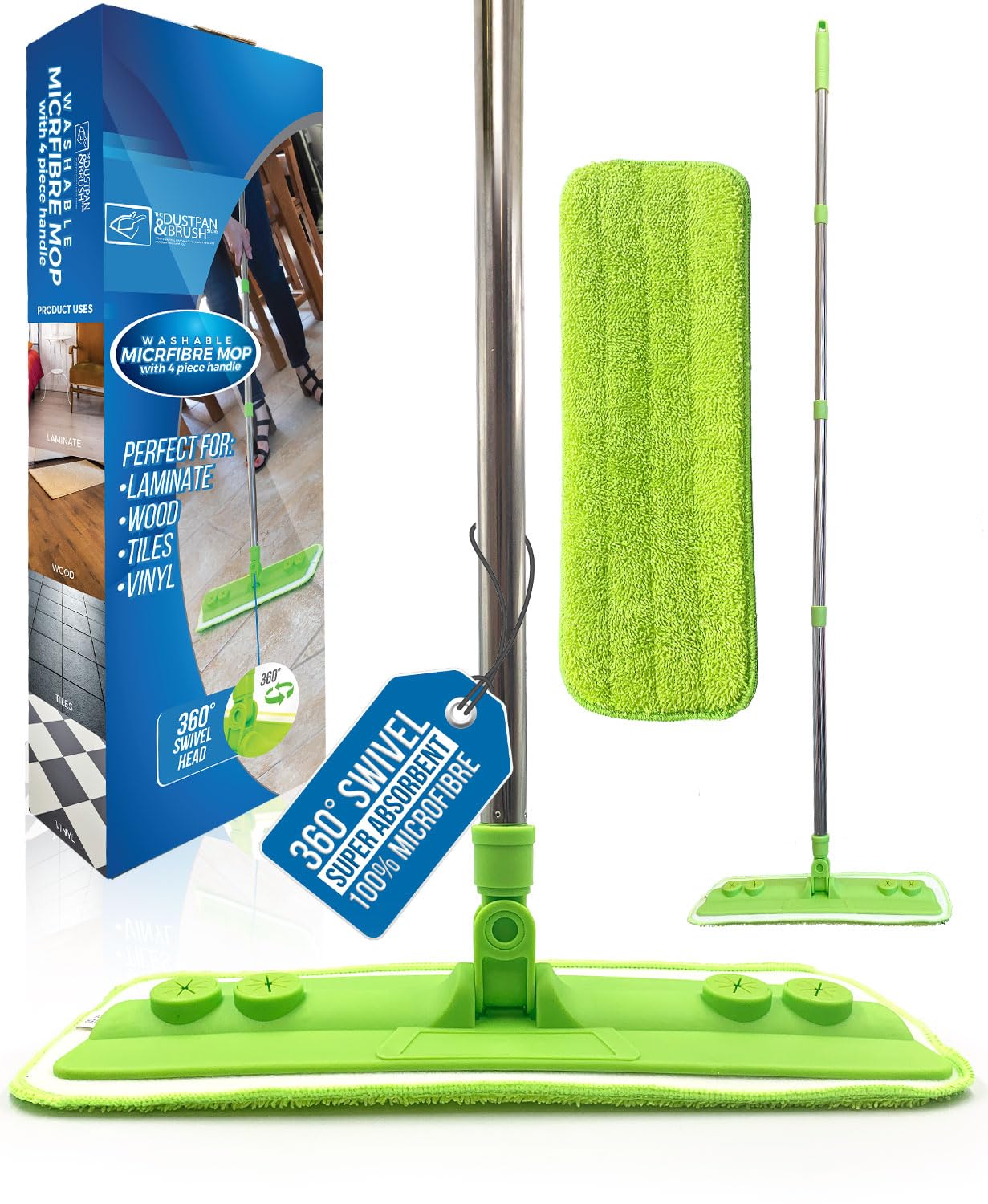Microfibre Mop with Washable Removable Cleaning Pad for Cleaner Laminate Floor Wood Tile and Hardwood - Quickly & Simply Remove Dust Dirt from Flooring with the Microfiber Cloth Pad Mop