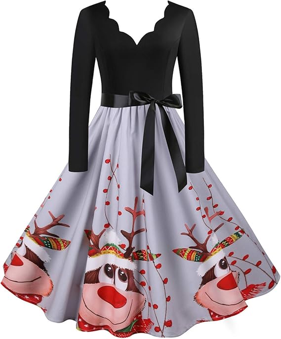 Amazon Co Jp Liqiuxiang クリスマス ワンピース レディース 大きいサイズ Vネック長袖 秋冬 ドレス コスプレ コスチューム 大人 サンタプリント かわいい 仮装 膝丈ドレス 学園祭 お呼ばれ クリスマス イベント パーティー Christmas 服 ファッション小物
