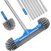 TidyMister Pool Brush Set - 20’’ 2-in-1 Detachable Round Brush with Extra Side Brush for Cleaning Hard-to-Reach Corners, 9 FT Aluminum Extended Pool Pole with Hidden Hook Retriever