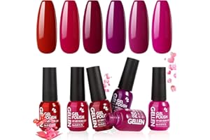 Gellen Gel Nail Polish - Red Burgundy 6PC Gel Polish Set, Hot Pink Purple Nail Polish Gel Manicure Nail Gifts Valentine's Day for Women